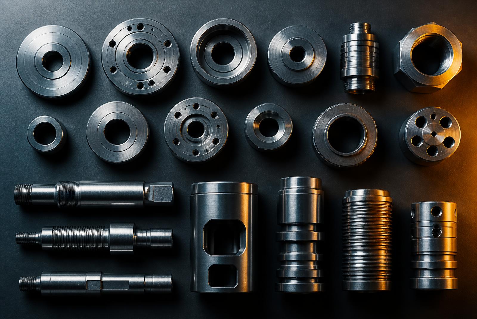 Turned precision components arranged in a grid